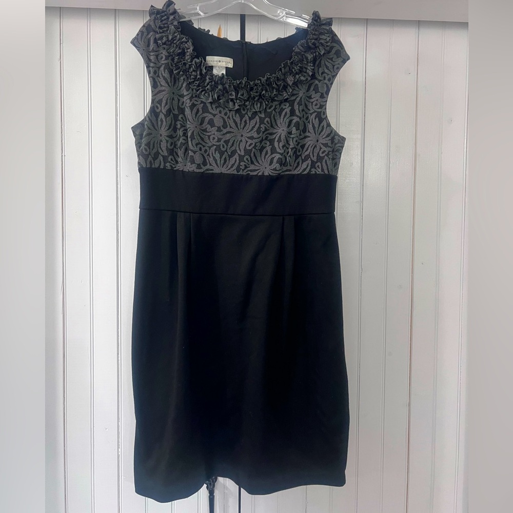 Grey and black cocktail length dress